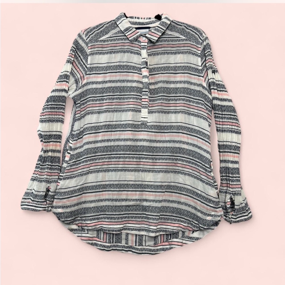 Columbia Button Henley Sz L Aztec Striped Outdoor Boho Western Y2K Gauze - Picture 2 of 10